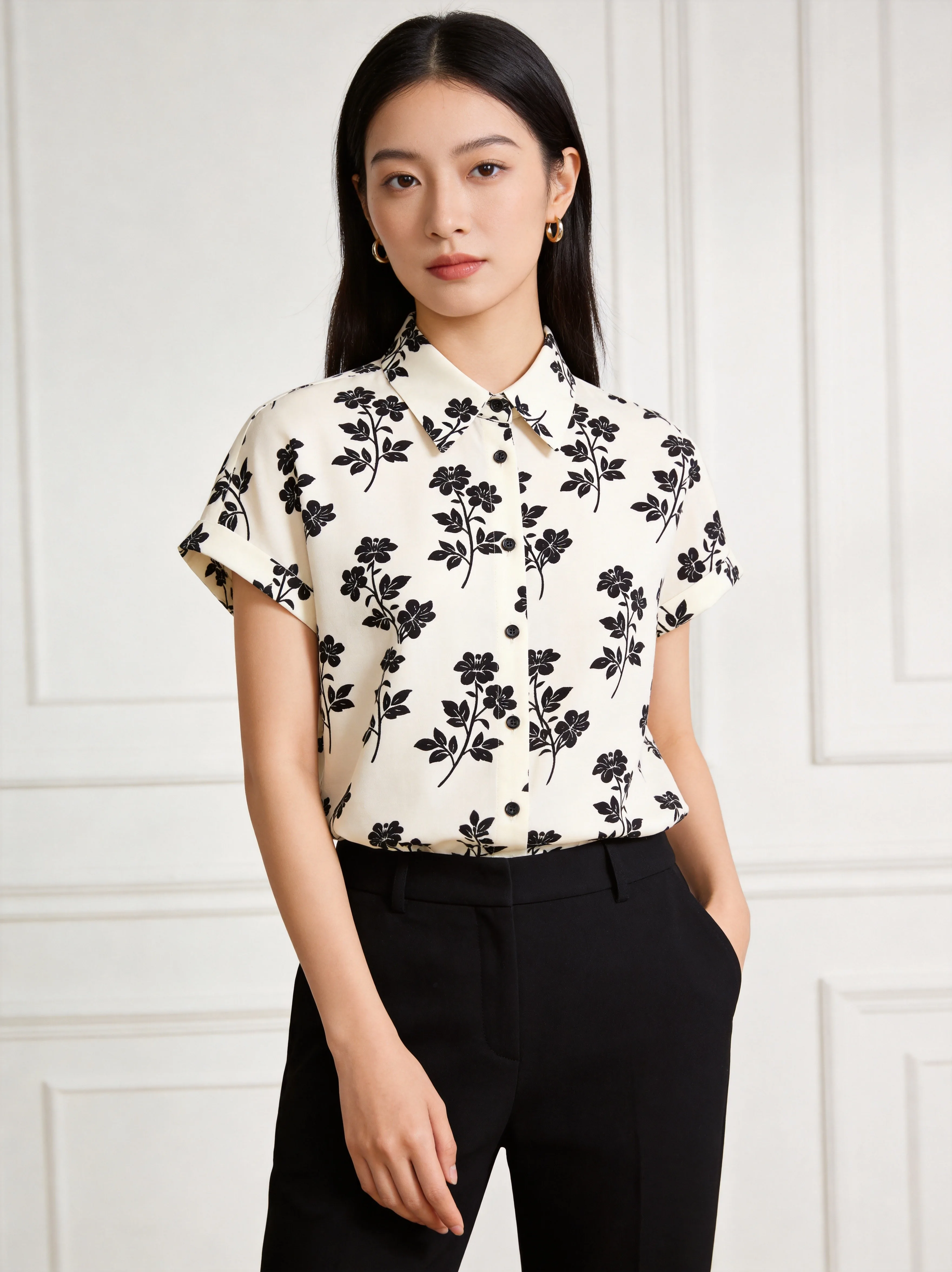 8135 print blouse on model