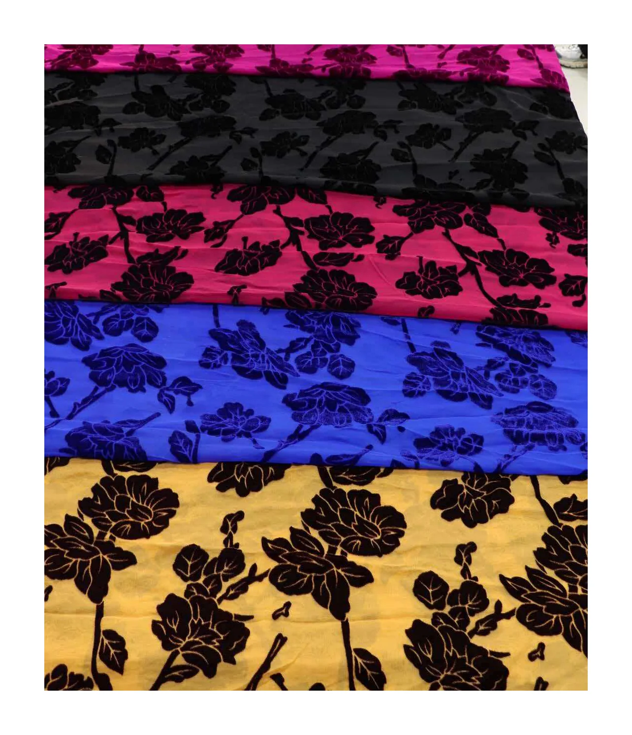 large peony flower burnout devore velvet multicolor