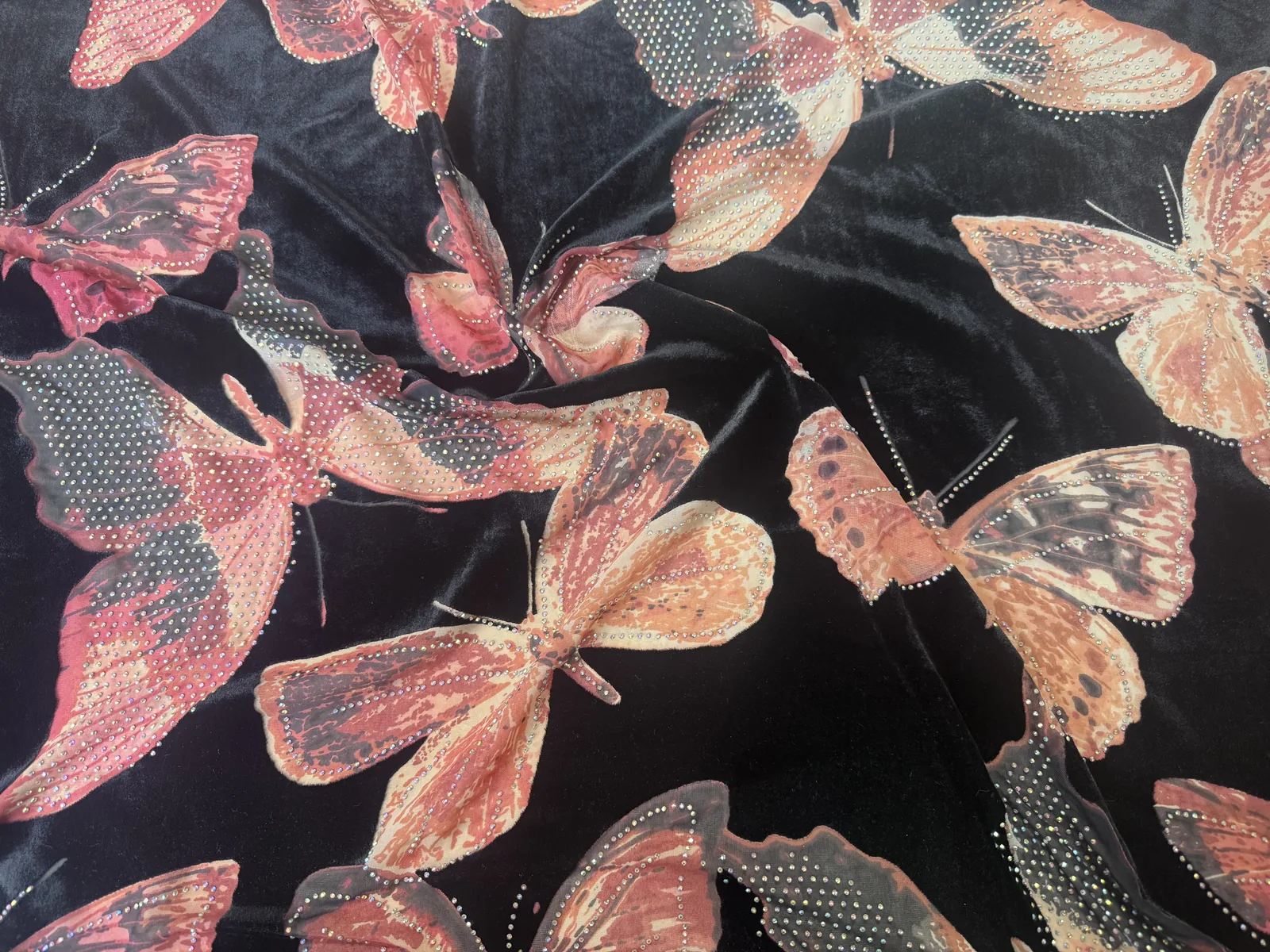 Rhinestone butterfly burnout devore velvet for evening wear