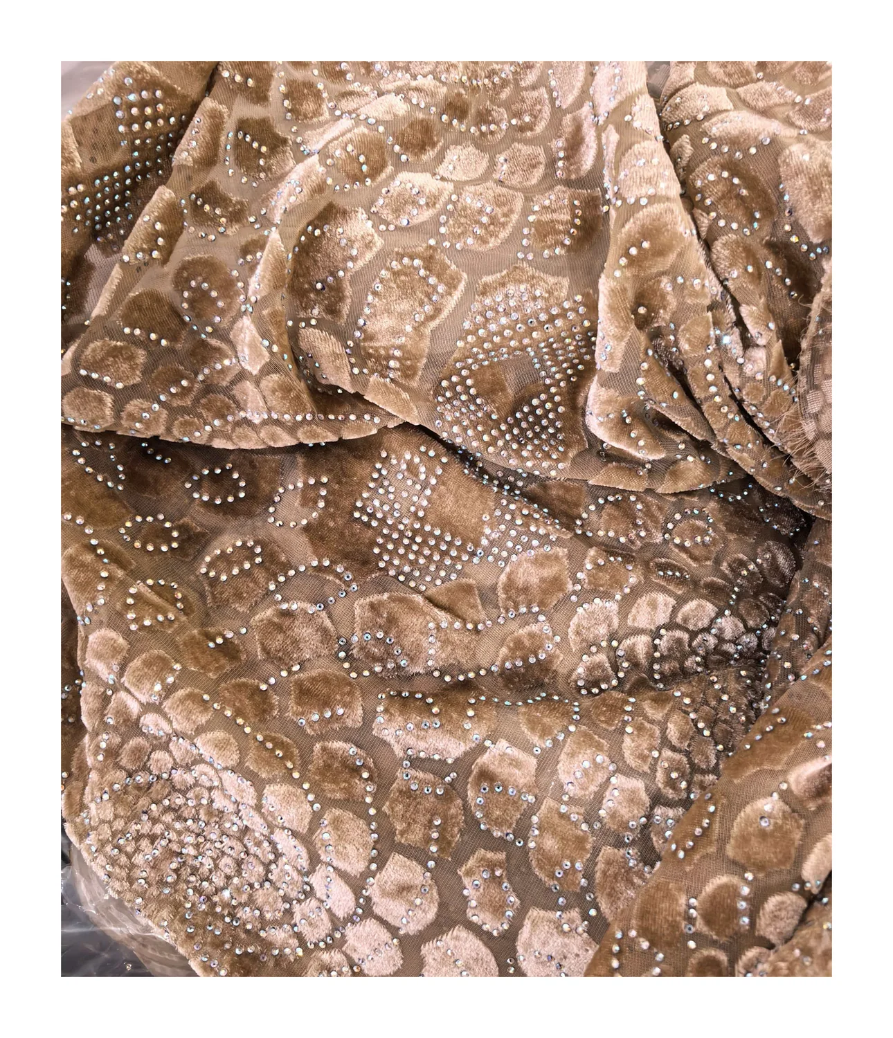 rhinestone geometric dot velvet fabric coffee brown