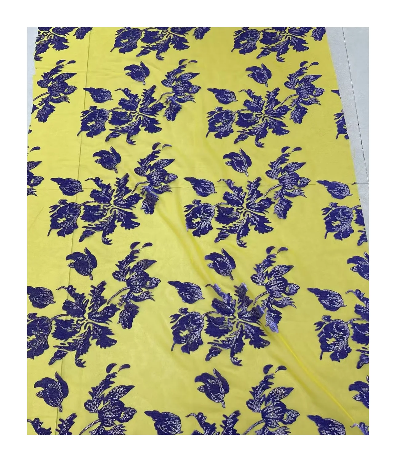 rhinestone bold floral velvet fabric yellow blue crystal