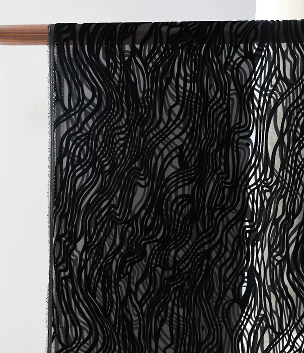 burnout velvet dense black wavy lines on sheer ground