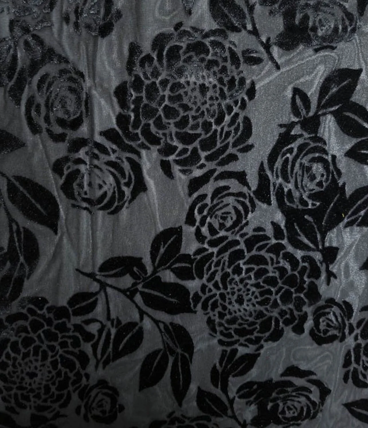 burnout velvet large grey rose bouquet on black