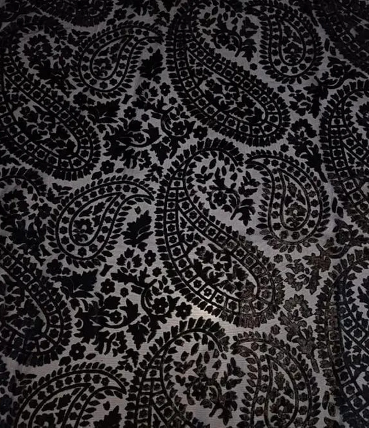 burnout velvet dense black paisley on grey