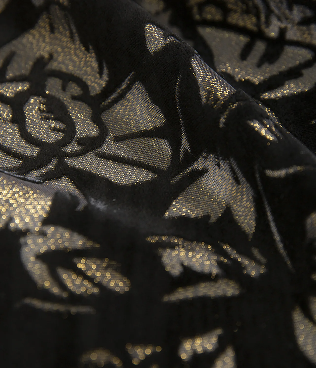 burnout velvet black rose with gold dot spray on black