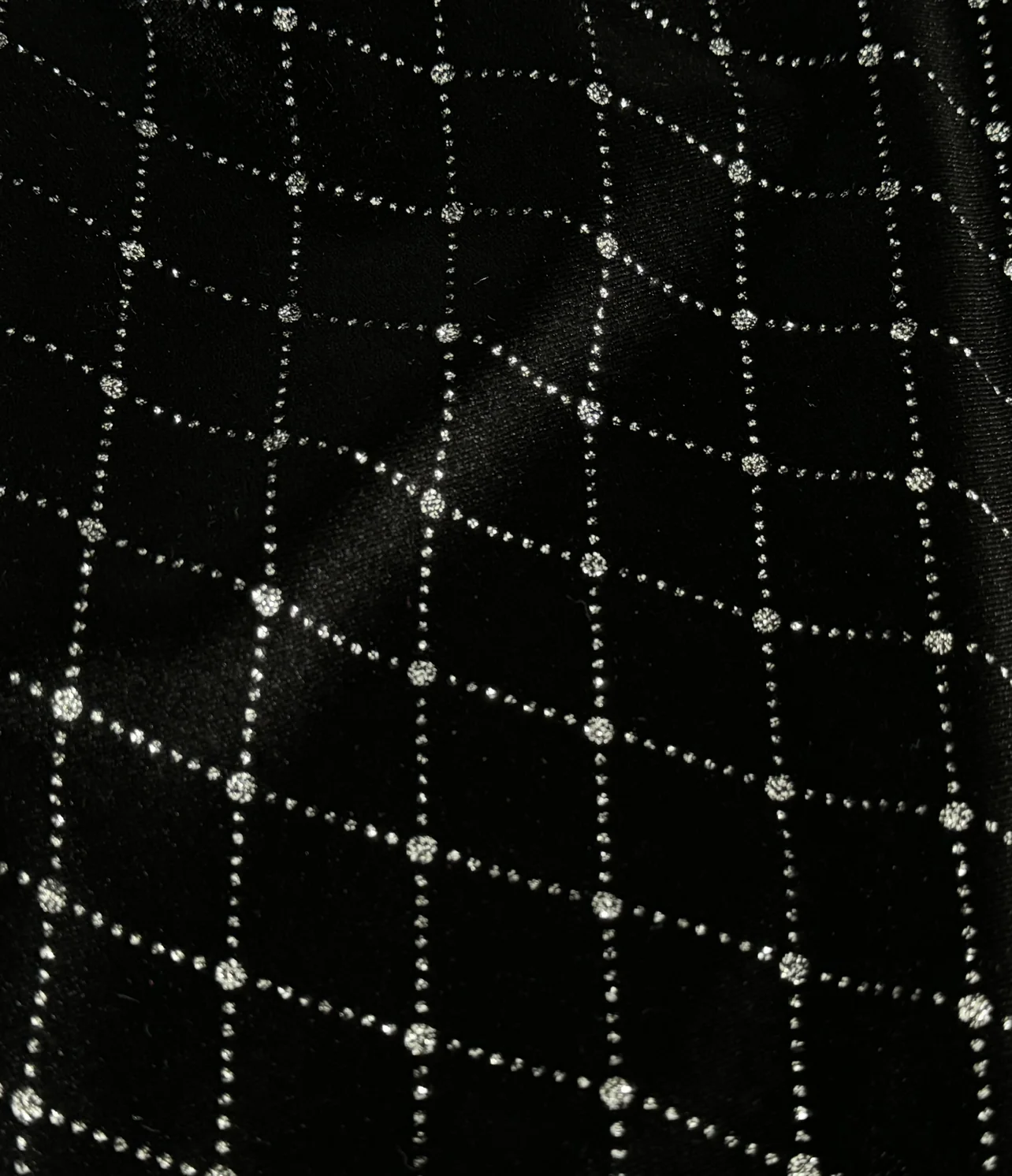 burnout velvet black grid with rhinestone dots at intersections