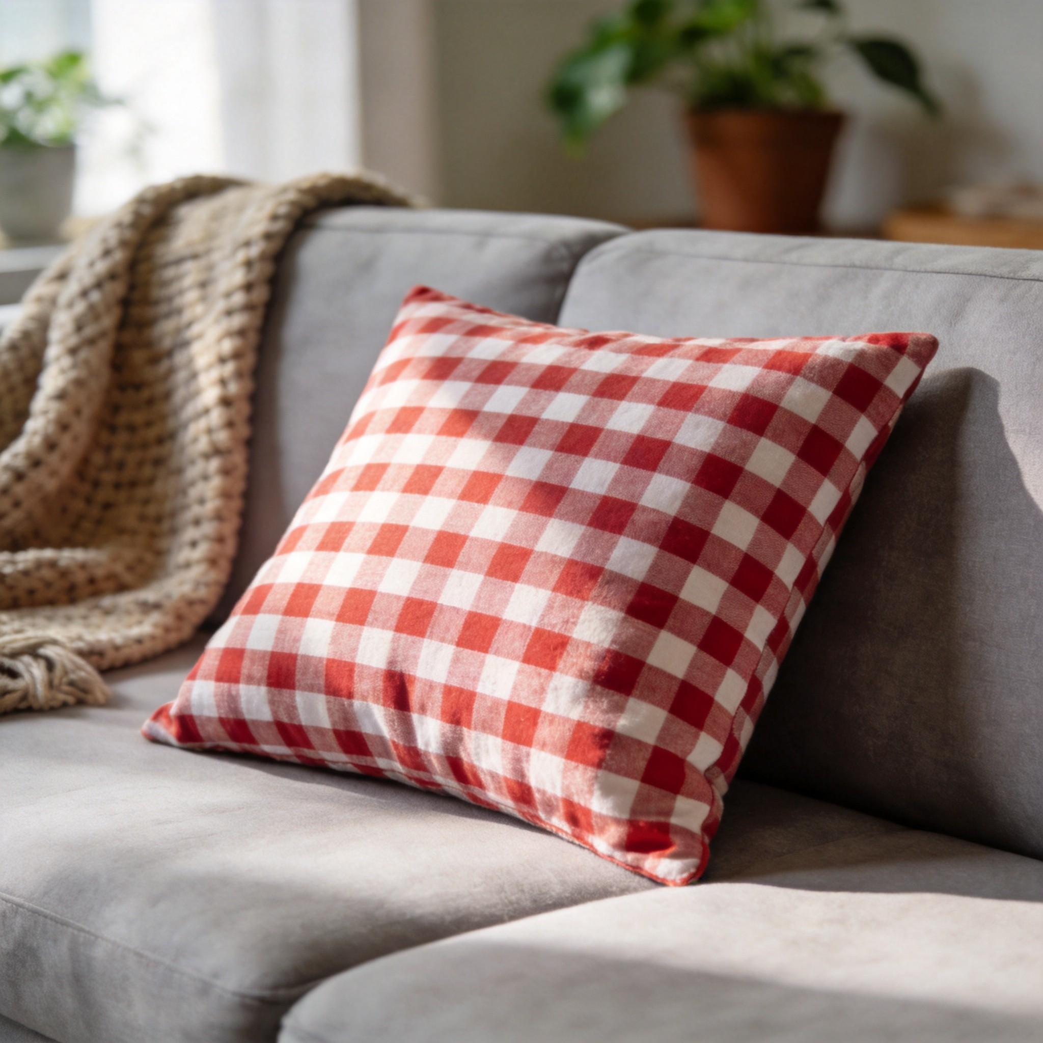 Наволочка из гингема — красная клетка, хлопок