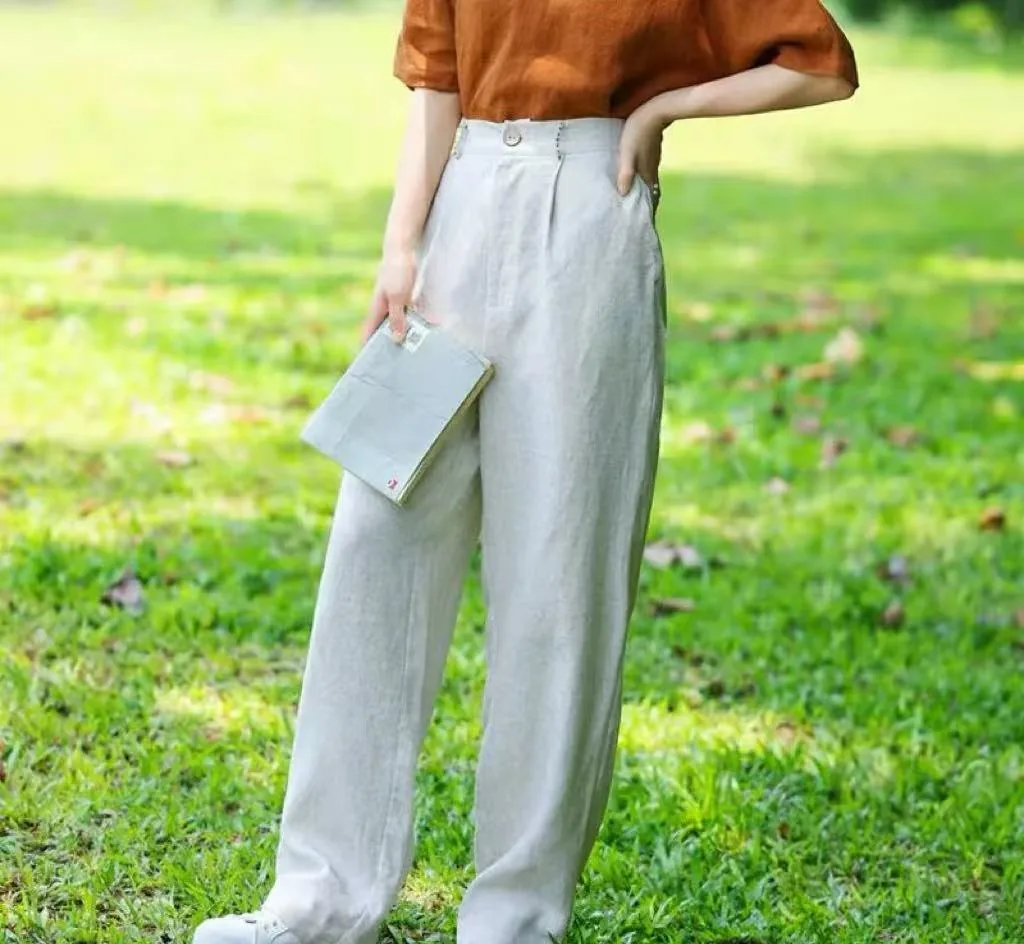Rust top and trousers made from linen-viscose sand washed fabric