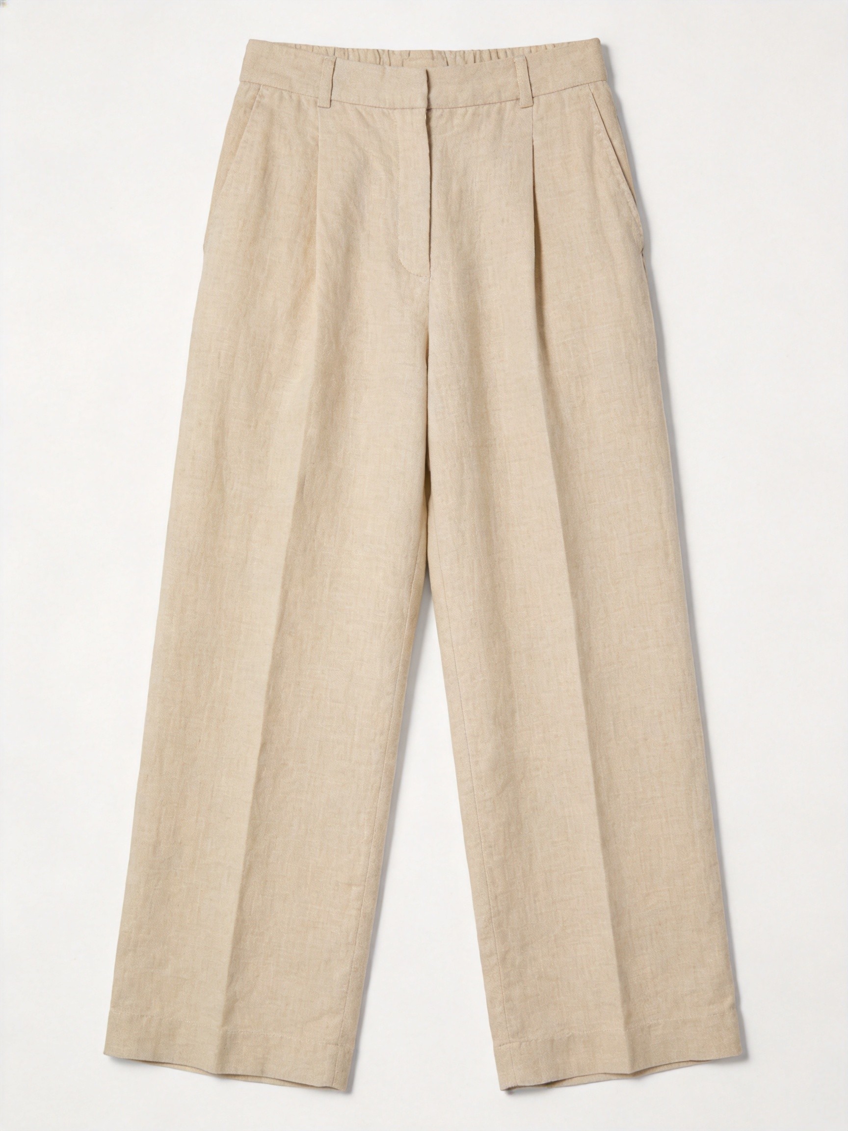 Woman wearing sand beige MJ 5506 wide-leg trousers