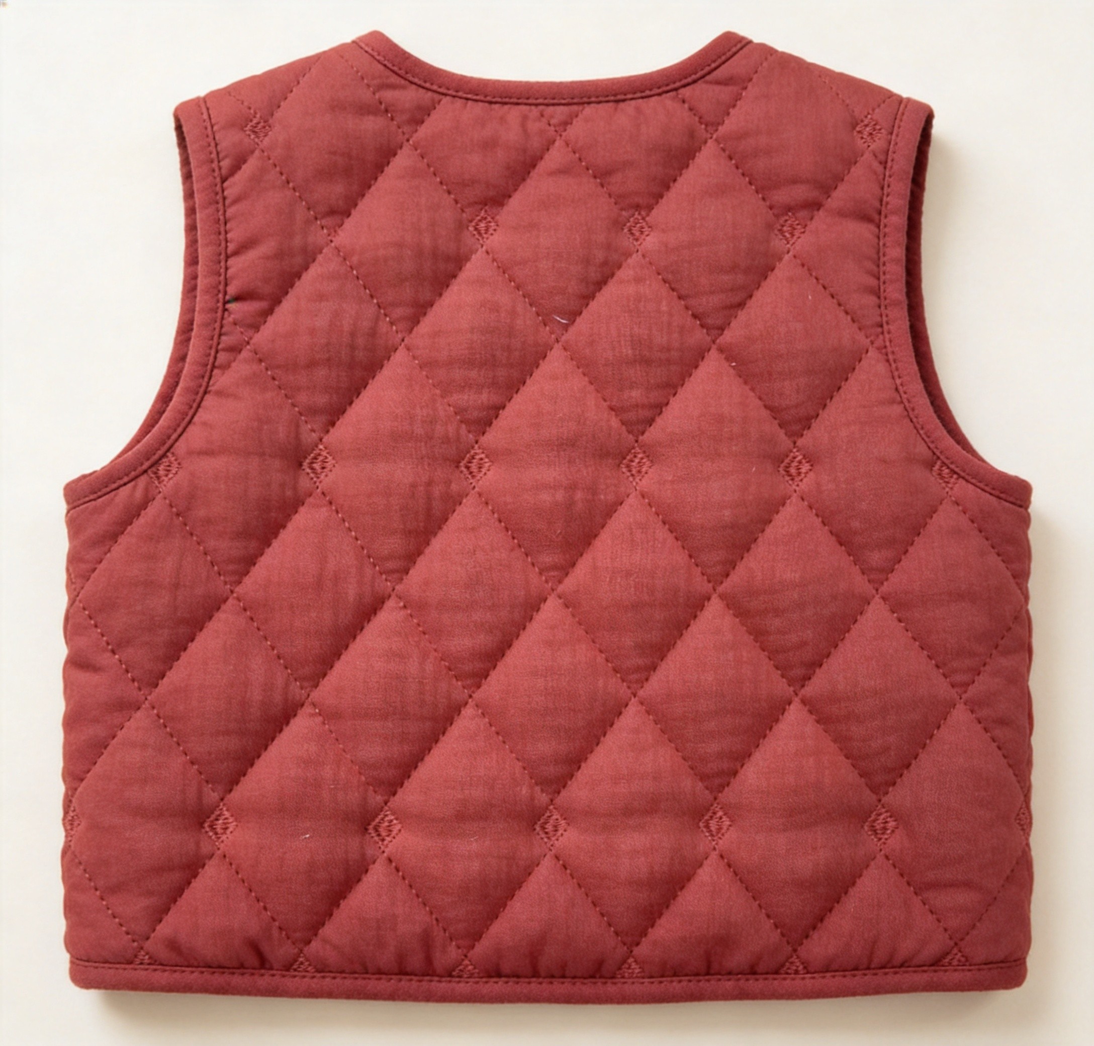 Kids quilted vest made with Q-07 wine red diamond fabric
