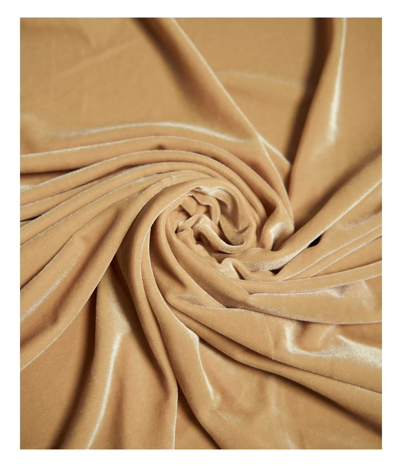 camel solid dyed viscose velvet fabric